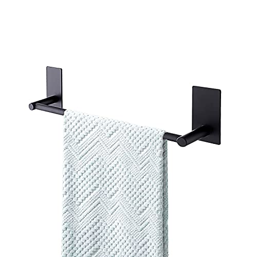 Songtec Stick Towel Bar Black 12-Inch, Adhesive Bath Towel Rack No Drill, Strong Adhesion Tape Mount Towel Holder, Stainless Steel - Black