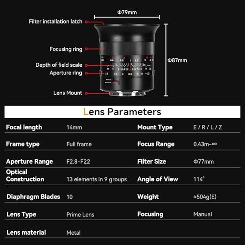 7artisans MF14mm F2.8 Full Frame Ultra Wide Angle 114° Large Aperture Prime Lens Compatible for Canon EOS-R Mount R1,R3,R5,R52,R6,R62,R8,R,RP,R7,R10,R50 Mirrorless Camera - Image 5