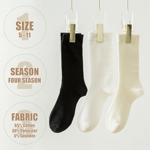 Thin Crew Socks for Women, Ladies Soft Cotton High Calf Boot Sock for Trouser, Dress, Business2