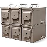 HOMESTEAD 50 Cal Metal Ammo Can – 6-Pack M2A1 Military Grade Ammo Storage Box, Airtight & Water-Resistant Ammo Containers for Long-Term Storage, Desert Tan Color