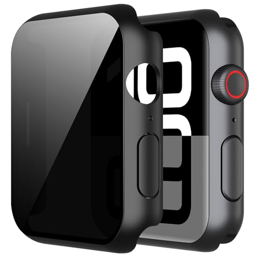 Misxi 2 Pack All-around Protective Privacy PC HD Case for Apple Watch Series 11 (2025) Series 10 46mm, Shockproof Ultra-Thin Cover with Anti-Spy Tempered Glass Screen Protector for iWatch, Black