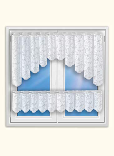 Clever-Kauf-24 Bistro-Bogen Scheibengardine 2344 | 2 teiliges Set weiß Küchengardine | Gardine Panneau Breite 150cm Cover