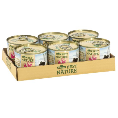Dehner Best Nature Katzenfutter Kitten, Nassfutter, für junge Katzen, Geflügelherzen / Reis 6 x 200 g Dose (1.2 kg)