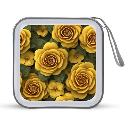 DuduYH Yellow Roses CD Case DVD Storage Case Portable for Car Home Travel