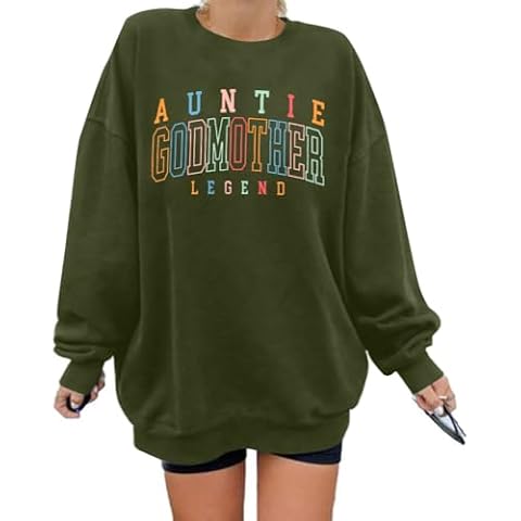 KIDDAD Women's Auntie Sweatshirt Cool Aunt Godmother Legend Crewneck Pullover Top Long Sleeve Graphic Aunts Shirt Green Cover