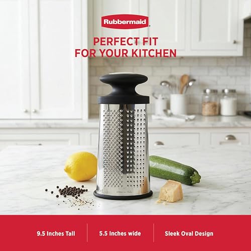 Rubbermaid Stainless Steel Cheese Grater - 9.5\" Oval Handheld Box Grater with EZ Grip Handle - Multi-Surface Food & Cheese Shredder | Zester & Graters for Kitchen - Dishwasher Safe, Black