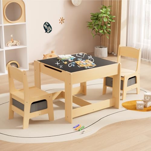 Toddler Table and Chair Set, 4 in 1 Kids Desk and Chair Set, Multifunctional Study Desk, Toy Table,...