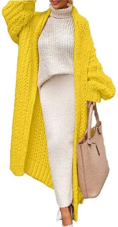 Maxi Crochet Cardigan Sweaters for Women Fall Open Front Long Sleeve Drop Shoulder Coatigan Chunky Knit Sweater Coats Jackets