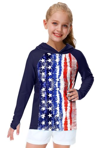 Image of AOBUTE Unisex Kids Long Sleeve Hoodie Rash Guard Boys UPF 50+ Swim Top with Thumb Hole 3-12 Years
