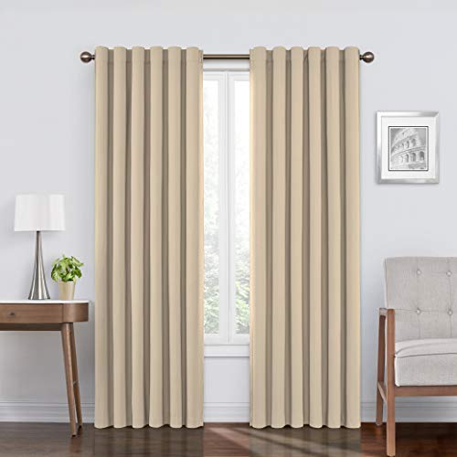Eclipse Bradley Thermal Insulated Single Panel Rod Pocket Darkening Curtains For Living Room, 50 In X 84 In, Cafe #TOP18