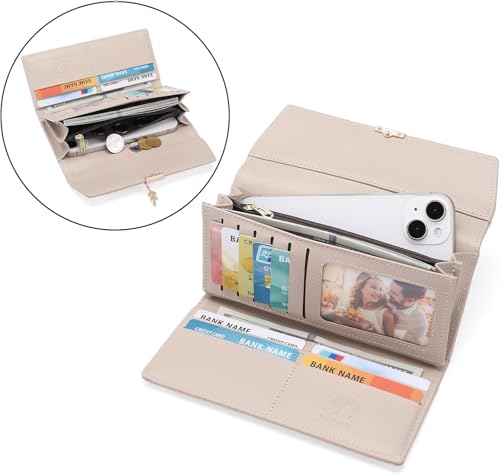 Image of aurrako Wallets for Women Leather Credit Card Holder RFID Trifold Ladies Wallets Coins Zipper Pocket with ID Window Large Capacity (Pink)
