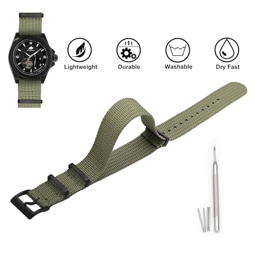 BISONSTRAP Nylon Watch Straps for Men, One-Piece Military Watch Bands, 18mm 20mm 22mm