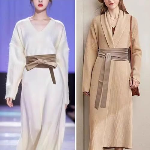ZooBoo Women’s Faux Sheepskin Wide Waist Belt – Adjustable Soft PU Leather Obi Tie Belt Cinch Sash for Dresses Coats Tunics3