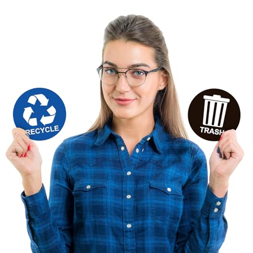 Image of ASSURED SIGNS Recycle Stickers for Trash Bins - 4 Pack 5 Inch Round Labels