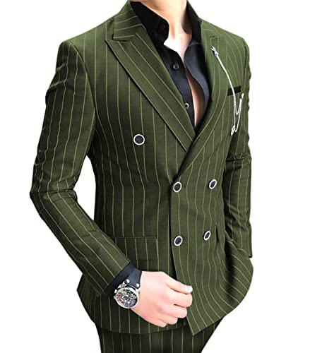 Men's Pinstripe Suit 2 Pieces Slim Fit Double Breasted Suit Blazer Prom Tuxedo Suit for Wedding Groom Striped Suit3
