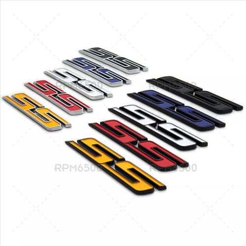 Image of 2Pcs Slant SS Emblems Side Car Badge Decal Compatible with Chevy Camaro Impala Malibu Holden 2010-2026 (Black White)