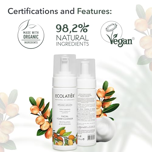 Ecolatièr Facial Foam Cleanser Revitalizing & Nourishing Organic Argan Oil – 98.6% Natural, Vegan, Gentle Face Wash For Women, Hydrating, Anti-Aging thumb #5