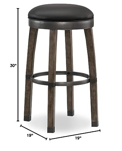 Image of Leick Graystone Wood Cask Stave Bar Stool w /Black Faux Leather Seat, Set of 2, Height