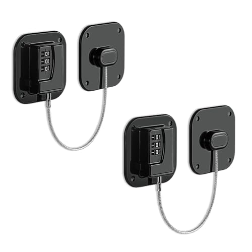 Child Proof Refrigerator Lock - Heavy Duty Fridge & Freezer Safety Latch for Babies & Toddlers, Easy Install Kitchen Cabinet Lock (Black, 2)