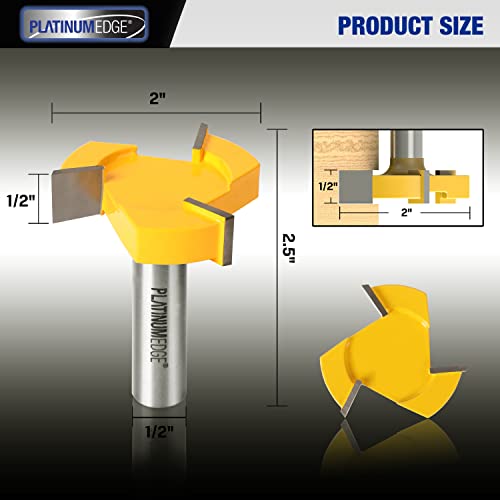 Platinumedge Spoilboard Surfacing Router Bit, 1/2 Inch Shank 2 Inch Cutting Diameter, 3 Wings Slab Flattening Router Planer Bit, Professional Woodworking Tools #TOP1