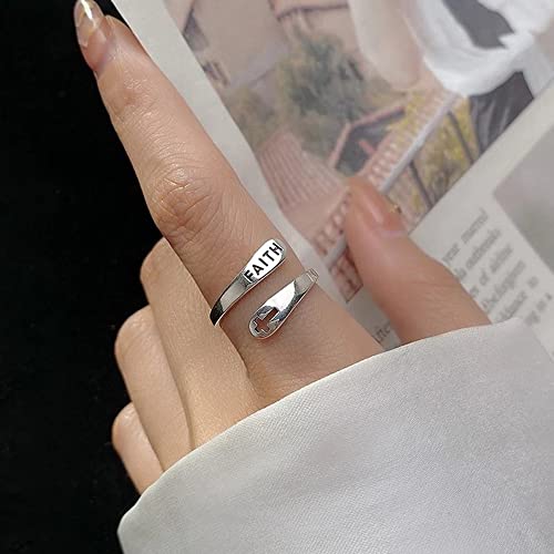 Faith Cross Sterling Silver Open Statement Rings Adjustable Minimalist Hope Love Eternity Wedding Band Promise Ring Wrap Finger Bands Fashion Jewelry Gifts for Women Men Xmas2