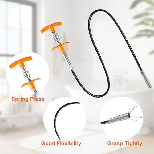 63inch Drain Clog Remover 1 pcs Drain Snake Hair Remover (2 pcs) Drain Spring Unblocker (1 pcs) Cleaning Brush (2 pcs), Hair Catcher Drain Auger Cleaner Tool Set For Toilet, Kitchen Sink, Bathroom Tub - 2