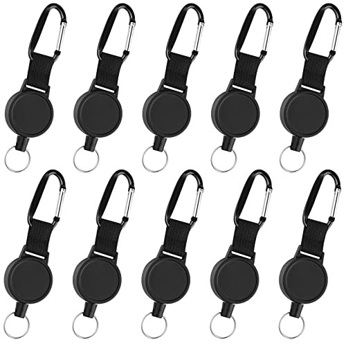KUUQA 10 Pack Heavy-Duty Retractable Keychains Badges Reel Clip with 65cm/ 25 Inches Steel Wire Rope, Black