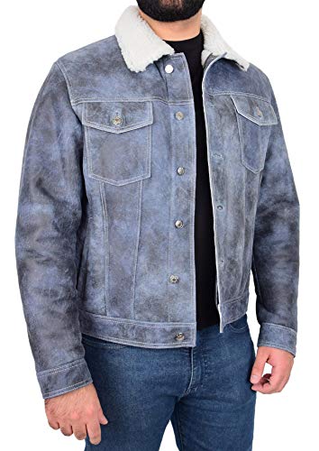 Veste de camionneur en peau de mouton Rudy pour homme grand confort en bleu XL