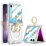 Galaxy Z Flip 7 Case with Screen Protector Compatible with Magsafe Hinge Protection Clear for Samsung Flip 7 Case with Kickstand Protective Cover for Samsung Galaxy Z Flip 7 5G (2025) -Clear