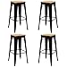 Vaukura Taburete Alto Oliix (Pack 4) - Taburete Industrial Metálico Asiento Madera (Negro)