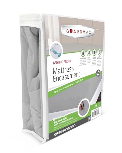 Guardmax Jersey Knitted Queen Zippered Mattress Encasement - Waterproof & Bed Bug Proof Mattress Protector - Comfortable, Soft, and Noiseless Zippered Bedding - Dust Mite Proof (60 x 80 x 12)