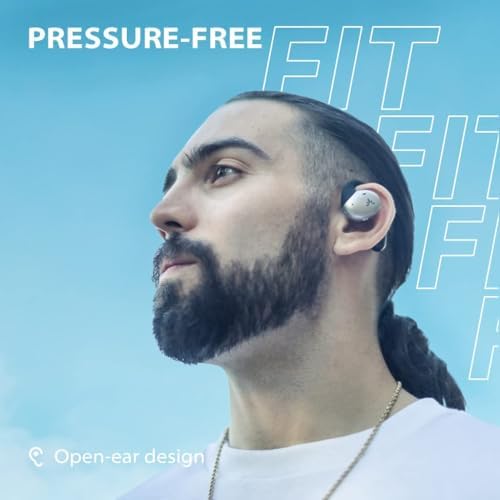 Avantree Pebble bezprzewodowe słuchawki douszne z regulowanym miękkim zaczepem na uszy, Bluetooth 5.2 z fizycznymi przyciskami głośności, czas odtwarzania 10 h i do 35 h z etui ładującym, jakość