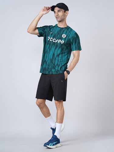 Image of TECHNOSPORT Men Cricket Fan T-Shirt IPL Printed Casual Sportswear Tee Typography Print Slim Fit Round Neck Short Sleeve Polyester Sports Tshirt for MenIPL MensJersey