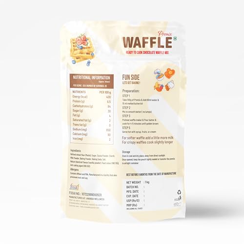 Image of Mutelab Waffle & Pancake Premix, Chocolate Flavor, 1kg | Ready to Cook, Rich Chocolate Flavor, No Preservatives Added