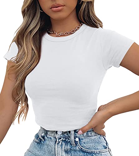 Artfish Women's Basic Teen Tee Workout Crewneck Short Sleeve Slim Fitted Casual Crop Top2