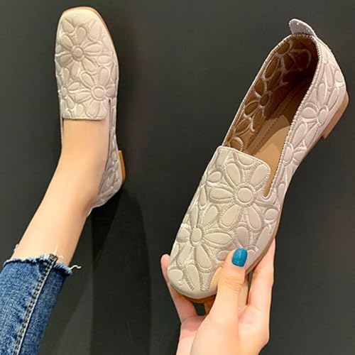 WENJIAZHIZHI Women's Floral Ballet Flats for Women Black Beige Square Toe Casual Walking Flats Shoes3