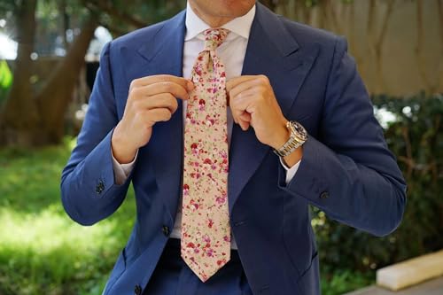 Image of OTAA Floral Necktie Casual Ties for Men - Perfect Neck Tie for Groomsmen Wedding Ties or Formal Occasions