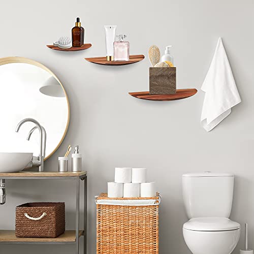 Unique Half Round Wall Floating Shelves Arc Bottom Design, Set Of 3, Elegant Display & Organizer Semicircle Wall Shelf Decor W/Invisible Brackets, Rustic Wood Shelf Decorate Plant Books Small Artwork #TOP6