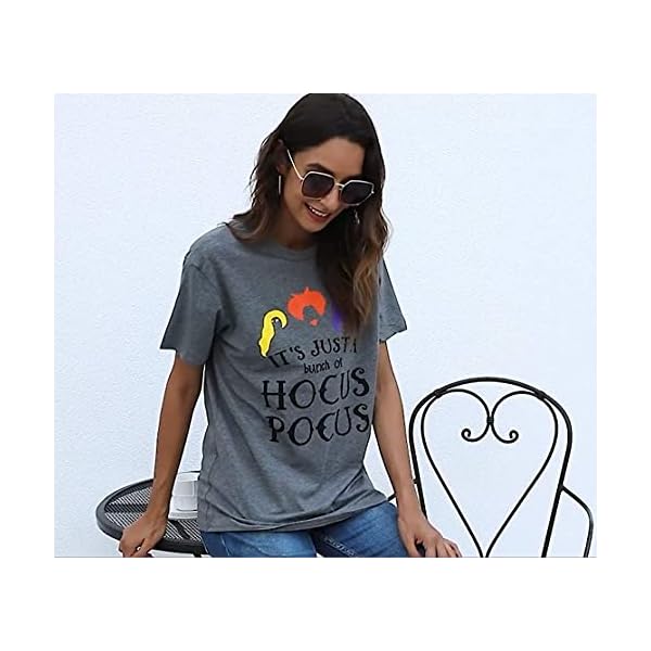 Hocus Pocus T-Shirt Funny Halloween Teacher Graphic Tee Shirt for Women Short Sleeve T Shirts Gray