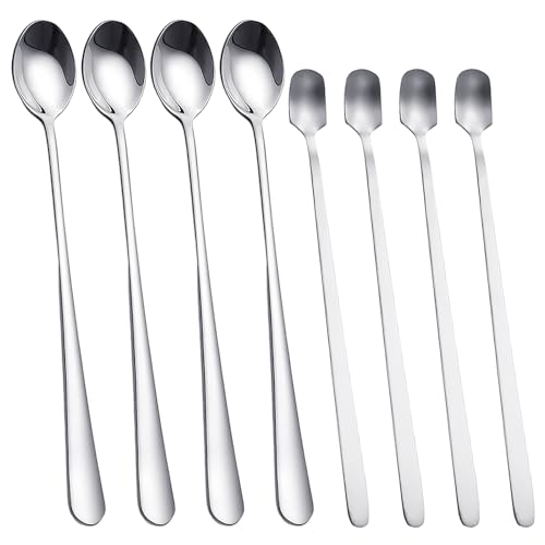 DHSBGWSX 4 pezzi Set di cucchiai in acciaio inox, cucchiaio da caffè, cucchiaio con manico lungo, cucchiaino, adatto per caffè, bevande, dessert, ecc.