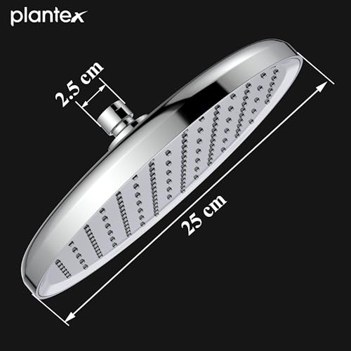 Image of Plantex Shower Head for Bathroom /10 Inch Round Single Mode Bathroom Rain Shower /Water Saving Shower Head- (Chrome)
