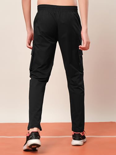 Image of TECHNOSPORT Boys' Solid Straight Fit TS Flexi Cargo Trackpants Drawstring 4-Pocket Polyester Joggers for Sports Play School UPF50+ Anti Odour