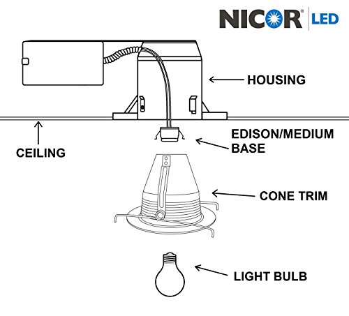 Nicor Lighting 6 Inch Black Cone Baffle Trim With White Trim Ring, Fits 6 Inch Housings (17551A) #TOP7