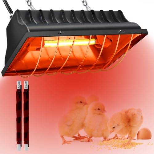 CERISURIO Chicken Coop Heating Lamp Brooder 250W, Adjustable Heating Temperature and Hanging Height, with Aluminum Alloy Lampshade, Suitable for Poultry Indoor Heater (Black)