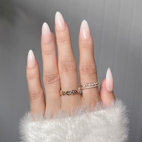 28 uñas postizas brillantes a presión, uñas postizas de almendra, uñas postizas simples, degradados, uñas artificiales