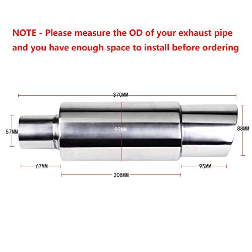 Image of Exhaust Muffler,Universal Stainless Steel Exhaust Burnt Tip,14.8 inches Length,2 inches Inlet 3 inches Outlet,Silver