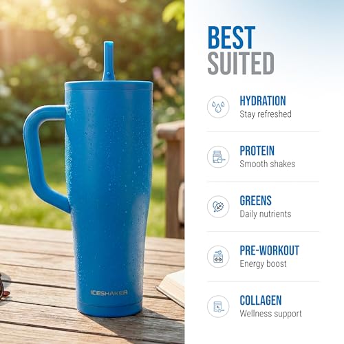 Image of Ice Shaker 40 oz Tumbler with Handle and Straw | 40oz Royal | Cold for 30+ Hours | 2-in-1 Tumbler Shaker Bottle | Odor-Free 40 ounce Bottle for Water, Protein Shakes, Smoothies, Cocktails
