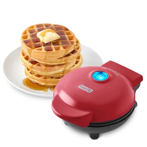 Dash Mini Waffle Maker- Compact Electric Iron for Creative Homemade Treats - Nonstick Surface - Easy-to-Clean - Perfect for Kids & Families - Red