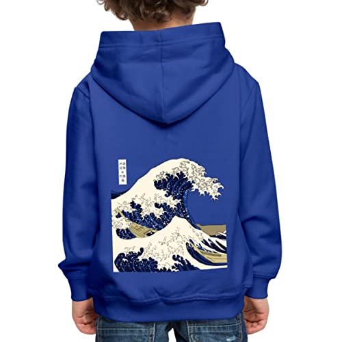 Spreadshirt® Vague de Kanagawa Japon Art Japonaise Kanji Pull À Capuche Premium Enfant, 12-14 Ans, Bleu Royal
