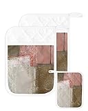 Pink Brown Gray Pot Holders with Pocket for Kitchen, Heat Insulation Hot Pads Pot Holder Set of 2, M